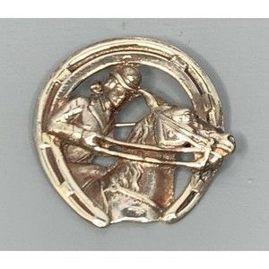 Vintage Equestrian Lady Riding Horse Shoe Sterling Silver Pin Brooch